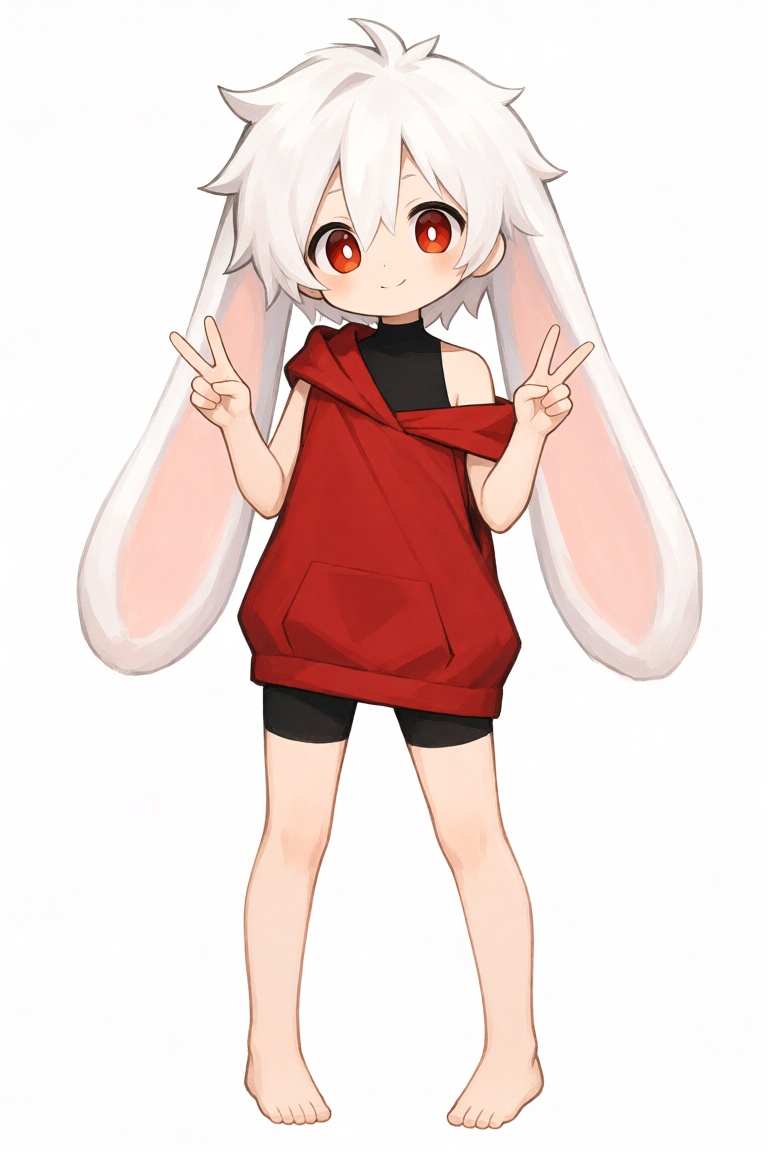 动漫插画,  全身. 一个名为**xiaobai** 的lop-rabbit boy,  拥有白色短发(不对称刘海 on Tensor.Art