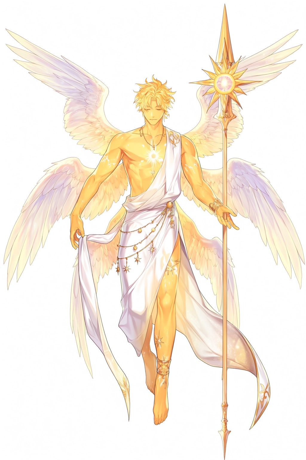highres,  absurdres,  @dd_(vktr4837) A serene man with glowing golden skin and six ethereal on Tensor.Art