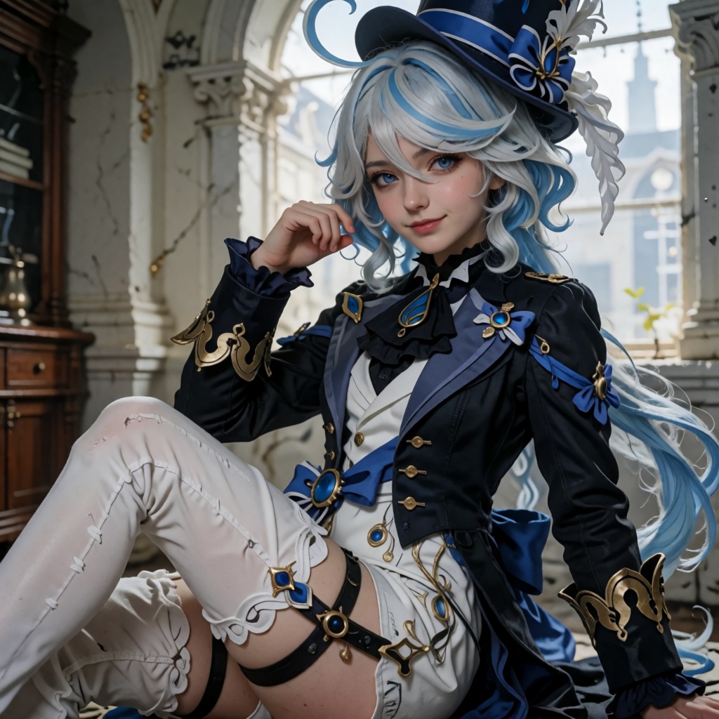 Furina from Genshin Impact,  22-year-old woman,  highly recognizable Furina-inspired appearance on Tensor.Art