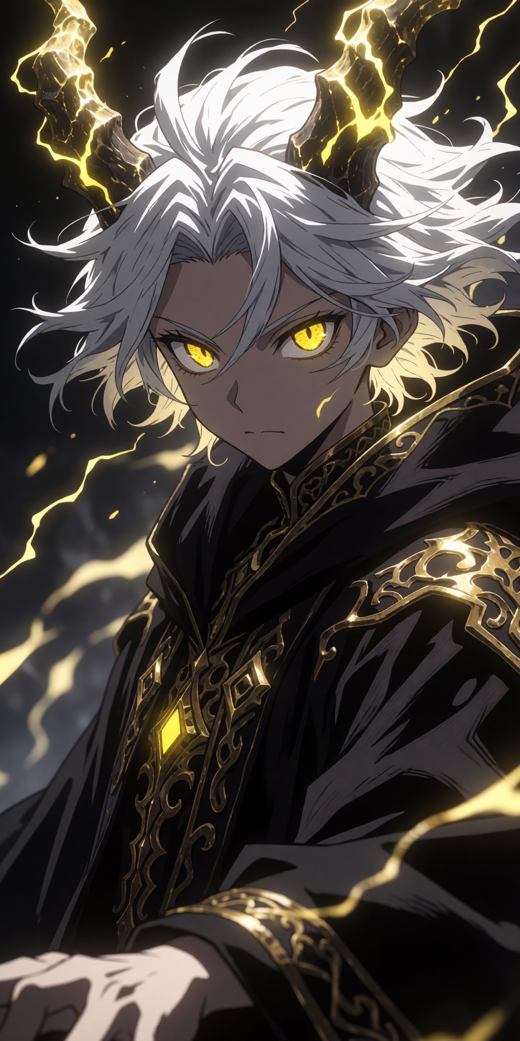 1boy,  malevolent archmage,  broken glowing horns on Tensor.Art
