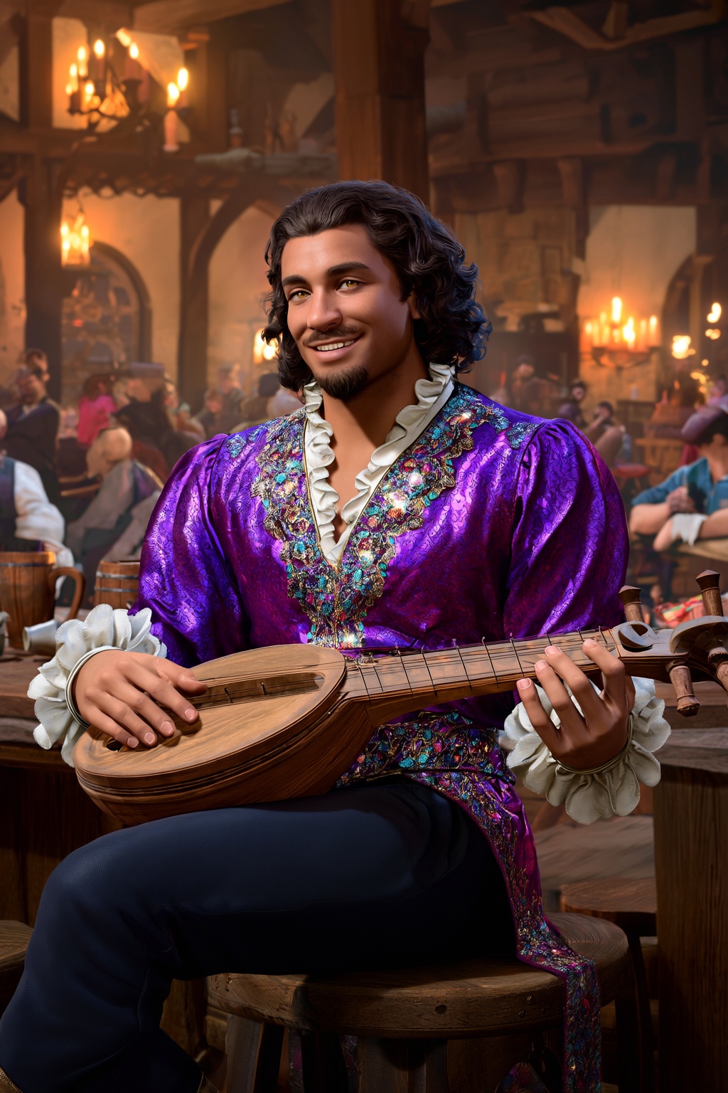 highres,  absurdres,  bg3style A charming human male with olive skin and curly on Tensor.Art