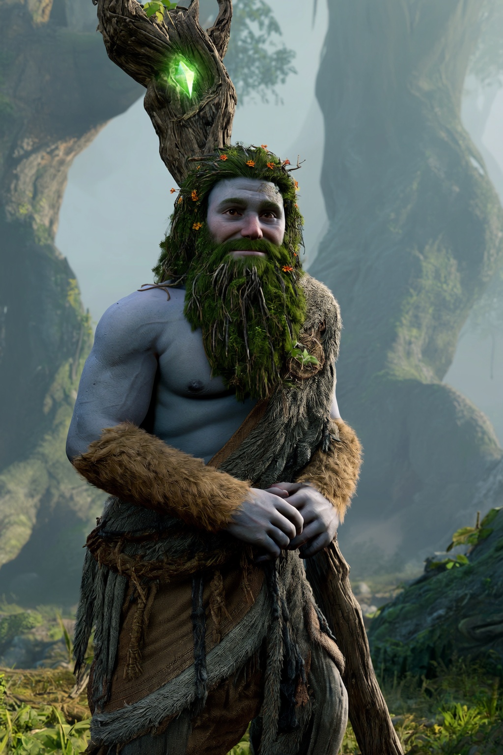 highres,  absurdres,  bg3style A towering male firbolg stands peacefully in an ancient on Tensor.Art