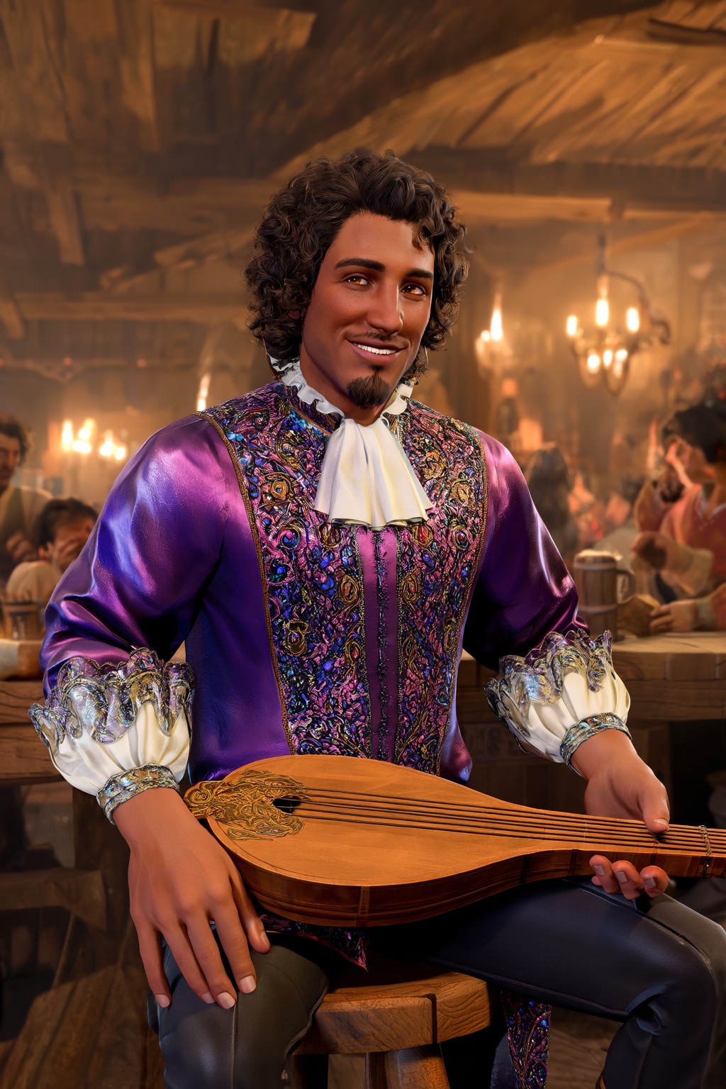 highres,  absurdres,  bg3style A charming human male with olive skin and curly on Tensor.Art