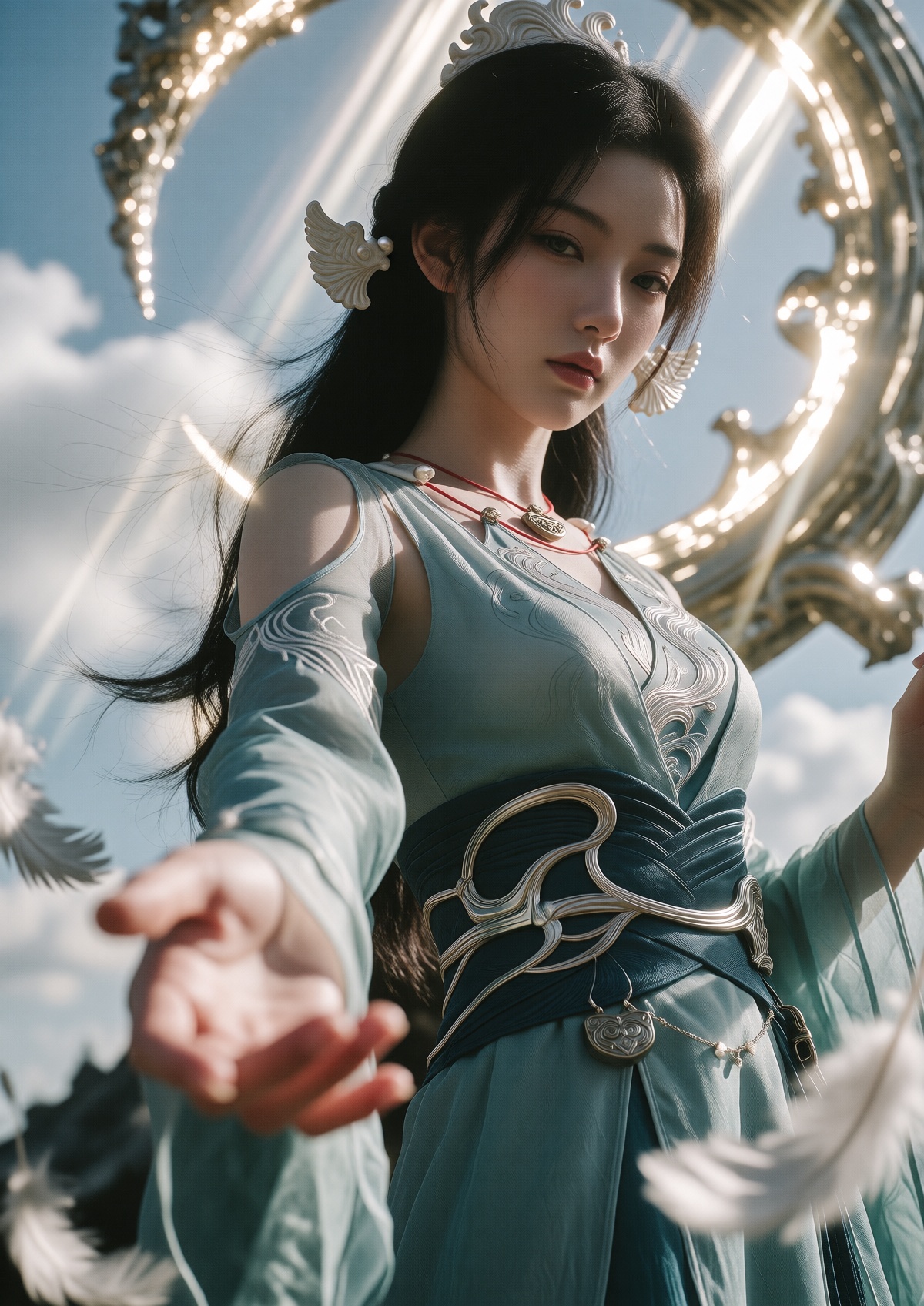 Subject: A Princess with fair skin,  soft features,  and a pensive gaze wears long on Tensor.Art