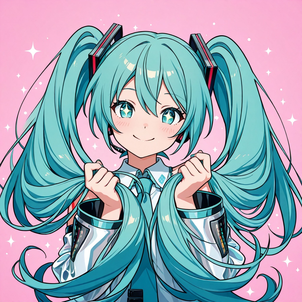 Hatsune Miku,  pure anime style,  dynamic playful pose on Tensor.Art