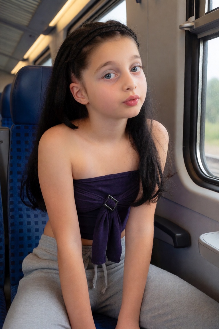 18-year-old woman,  slender build,  light pale skin with natural texture long straight black hair falling past her shoulde...