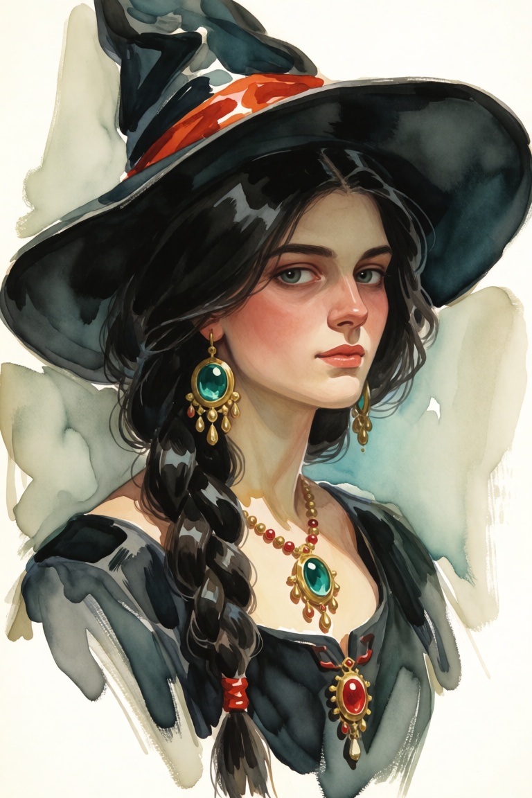 Watercolor painting style,  texture of the painting is smooth with visible brushstrokes,  particularly in the background o...
