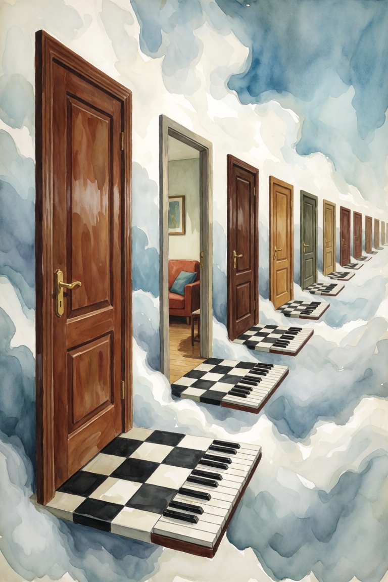Watercolor painting style,  texture of the painting is smooth with visible brushstrokes,  particularly in the background o...
