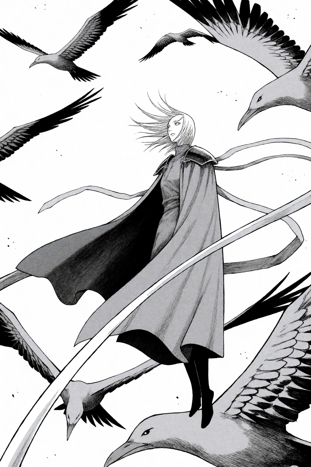 NorihiroYagi,  In a low-angle shot against a desolate,  stark white sky on Tensor.Art