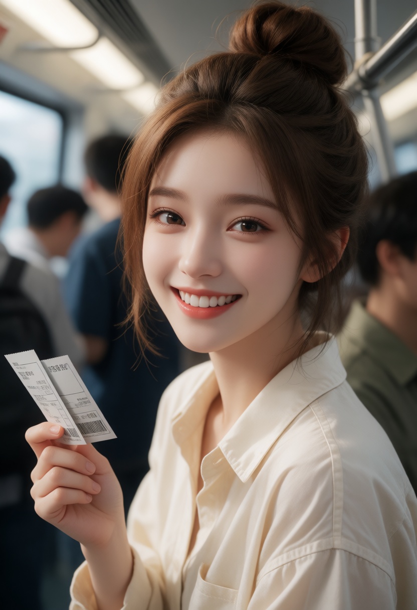 A candid,  high-quality portrait of a beautiful young East Asian woman with a joyful,  radiant expression on Tensor.Art