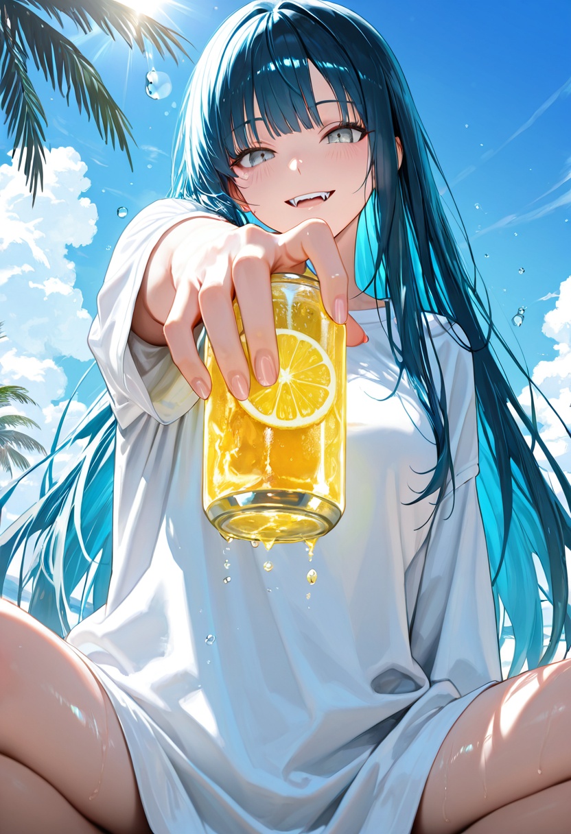 1girl,  intense blue long straight hair,  bangs on Tensor.Art