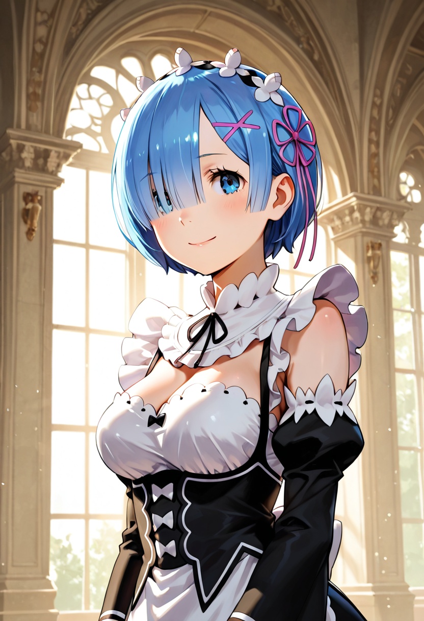 1girl,  rem (re:zero),  short blue hair on Tensor.Art