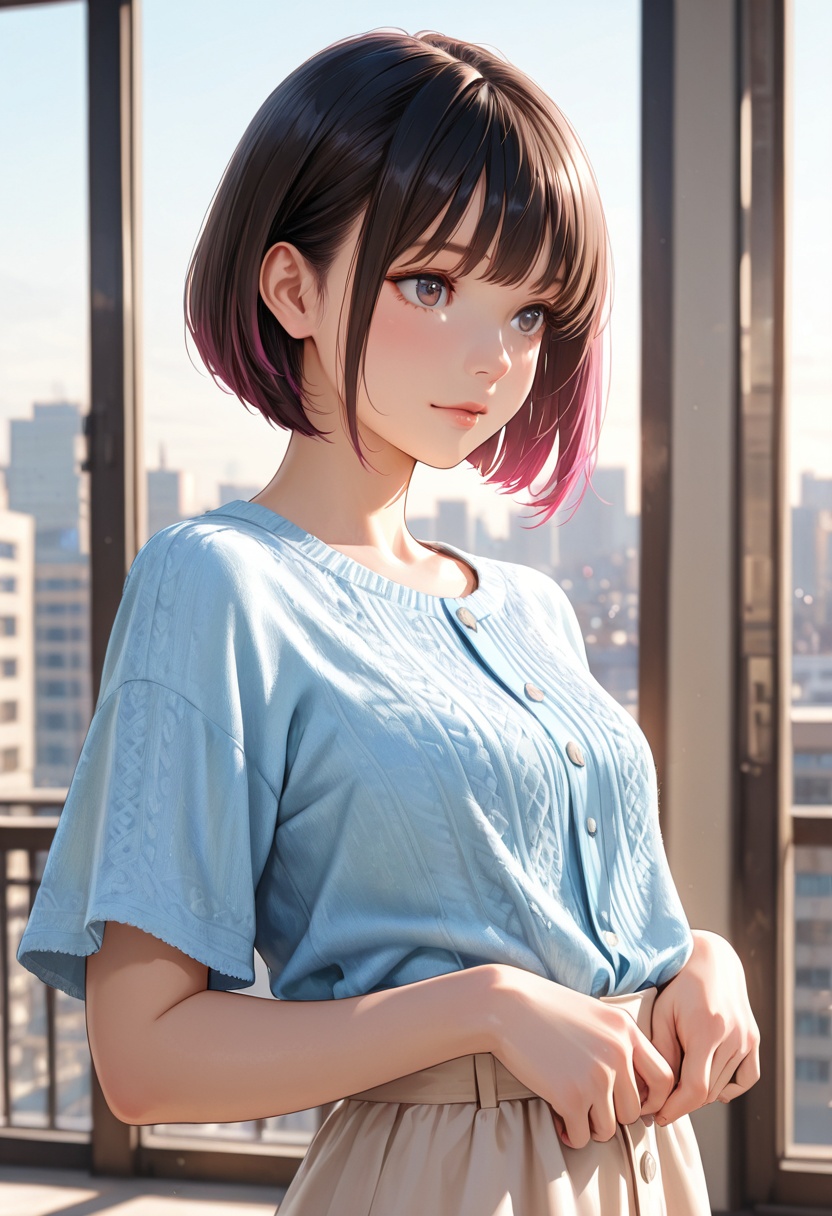 young woman,  short bob haircut,  casual modern outfit on Tensor.Art