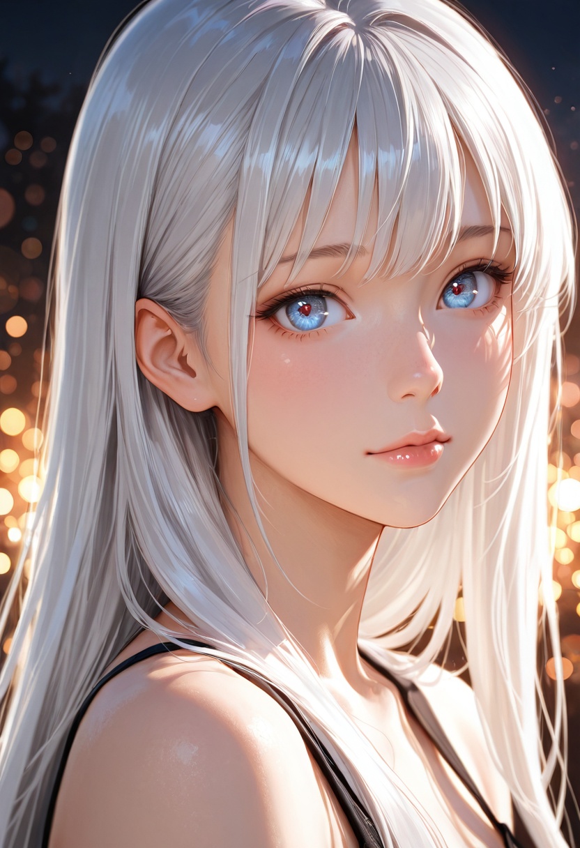 beautiful young woman,  long flowing silver hair,  detailed expressive eyes on Tensor.Art