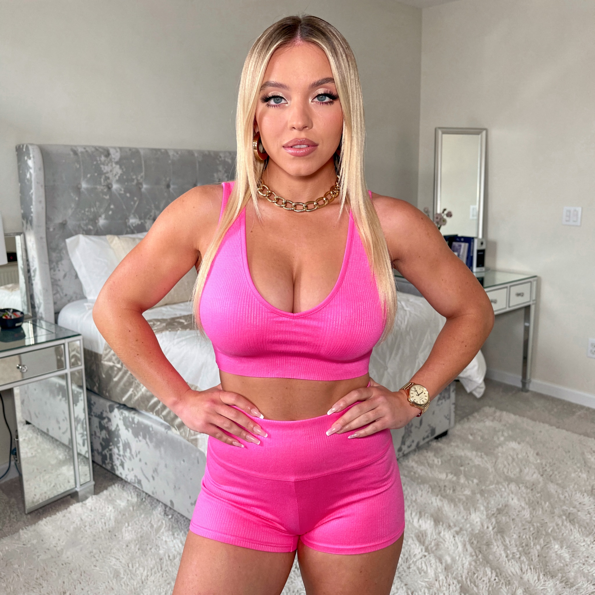 A candid ******* photograph taken with a high-end modern smartphone,  featuring a voluptuous 24-year-old Caucasian woman w...