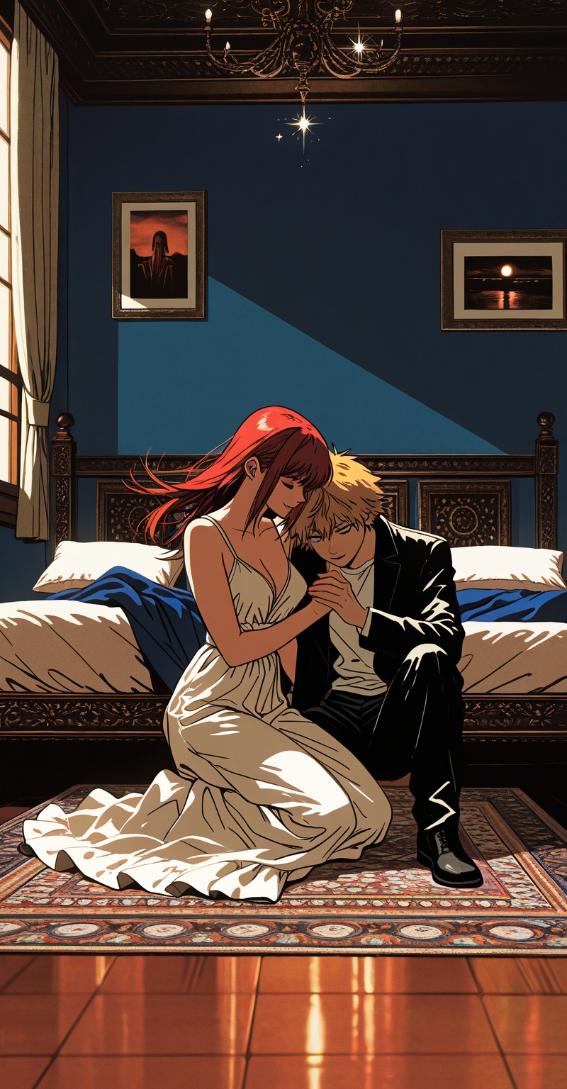 (Emphasize a blend of anime aesthetics with painterly digital rendering techniques)),  the use of light and shadow creates...