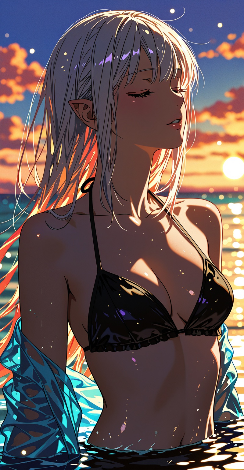 (Emphasize a blend of anime aesthetics with painterly digital rendering techniques)),  the use of light and shadow creates...