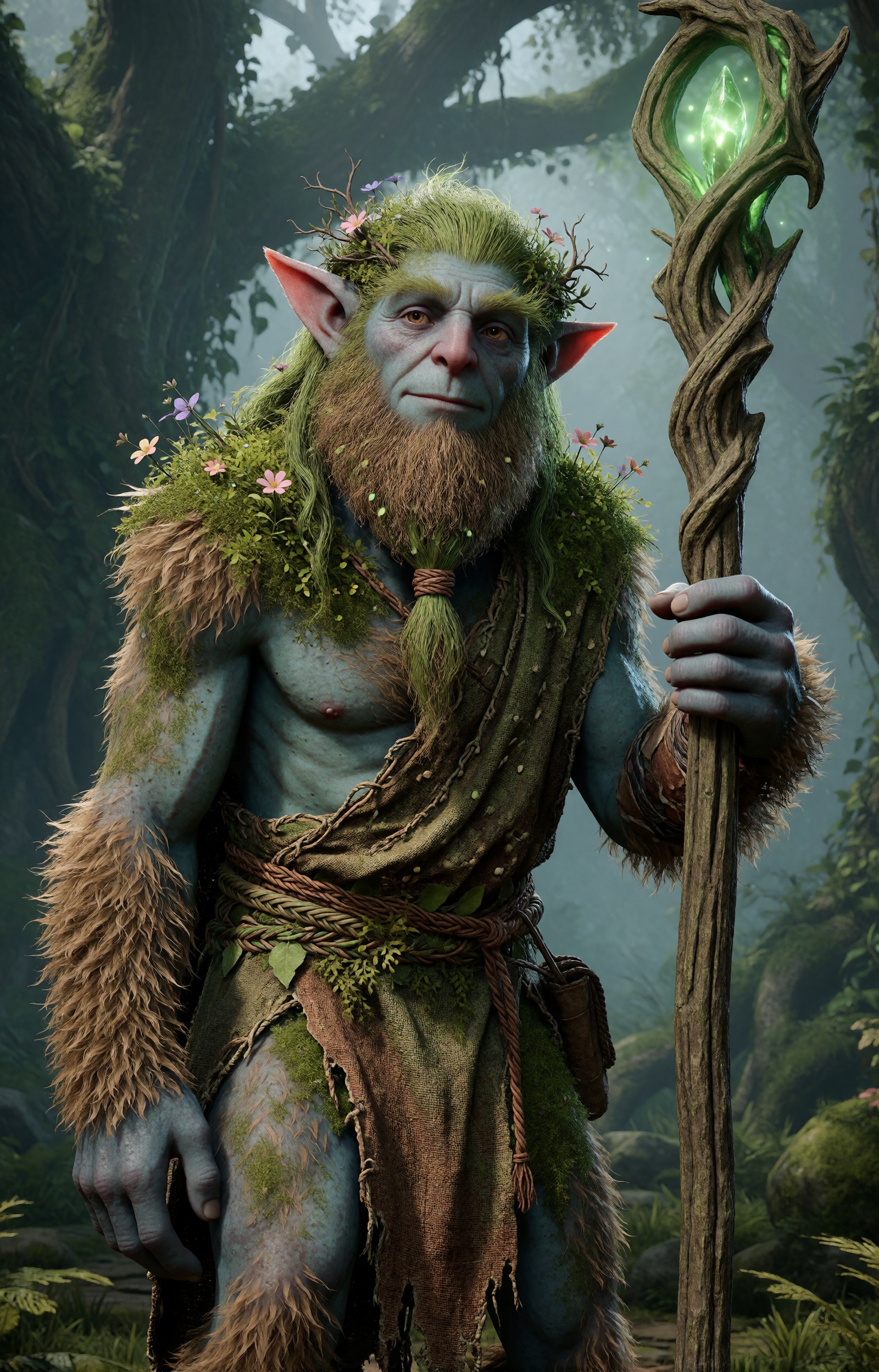 highres,  absurdres,  bg3style A towering male firbolg stands peacefully in an ancient on Tensor.Art