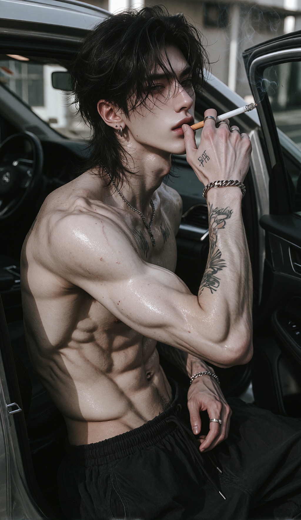 A handsome young man,  extremely pale skin,  slender face with delicate and sharp features on Tensor.Art