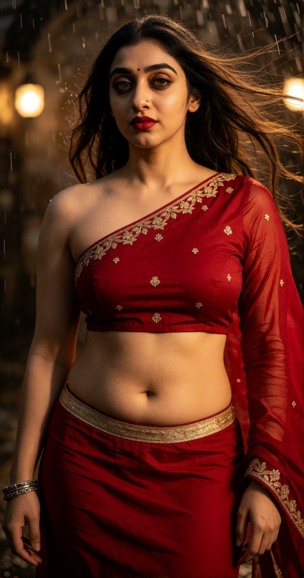 Photograph of a actress tammana bhatia with light skin and long,  dark brown hair,  standing in a dimly lit on Tensor.Art