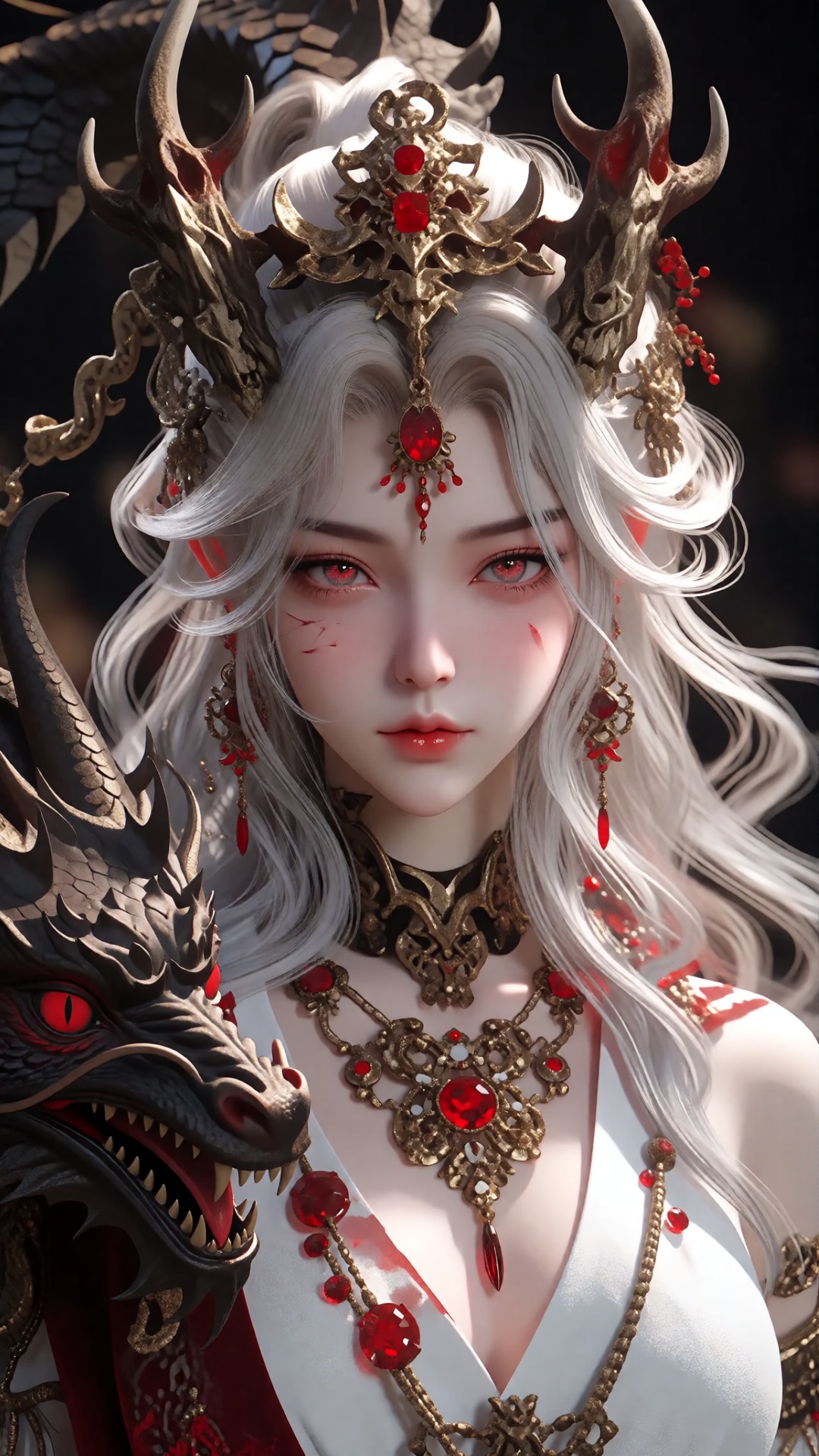 this is a highly detailed,  digital fantasy artwork of a young woman with pale,  porcelain skin and long on Tensor.Art