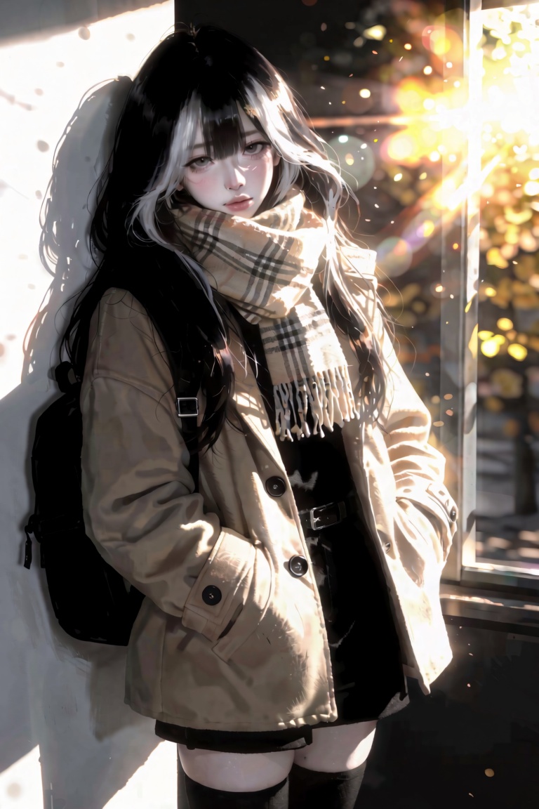 1girl,  beautiful face,  long black hair with white streaks on Tensor.Art
