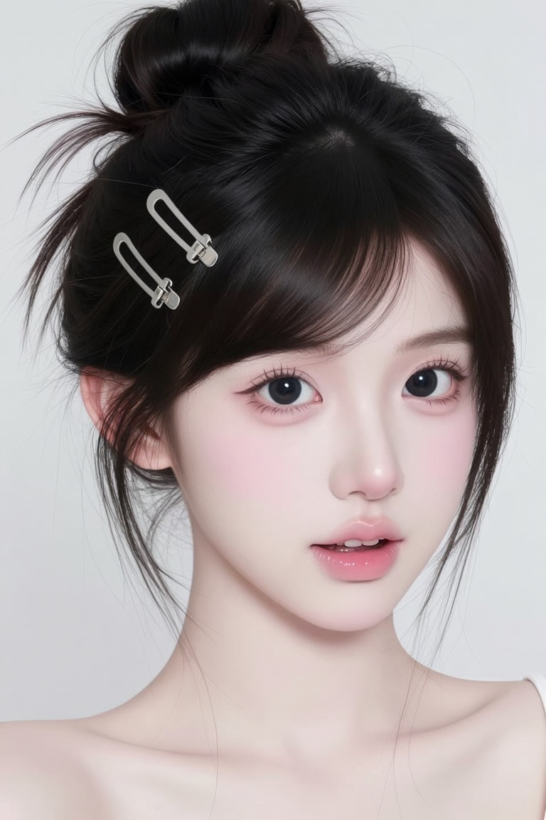 upper body,  (1. A woman) korea hairstyle,  black long messy bun korea hairstyle on Tensor.Art