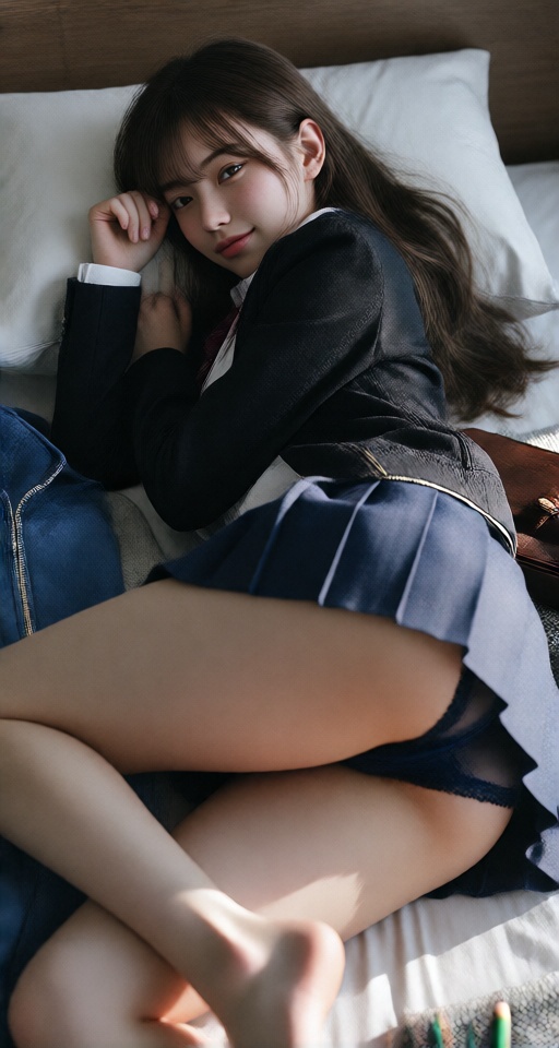1girl solo long hair looking at viewer smile bangs skirt brown hair shirt black hair long sleeves brown eyes closed mouth...