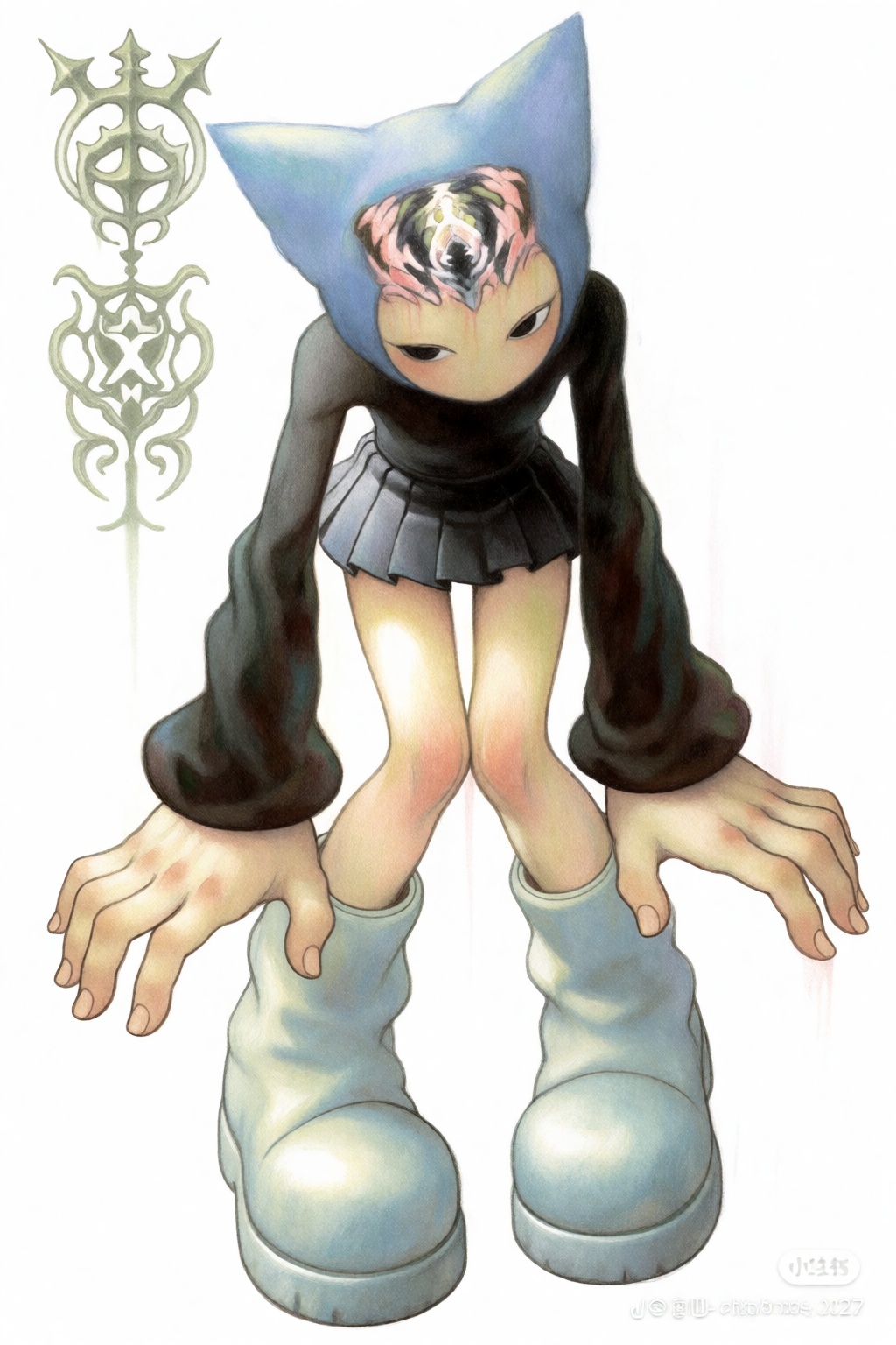 gothkitschart,  glyveesart,  an eerie omposition of a crouched on Tensor.Art