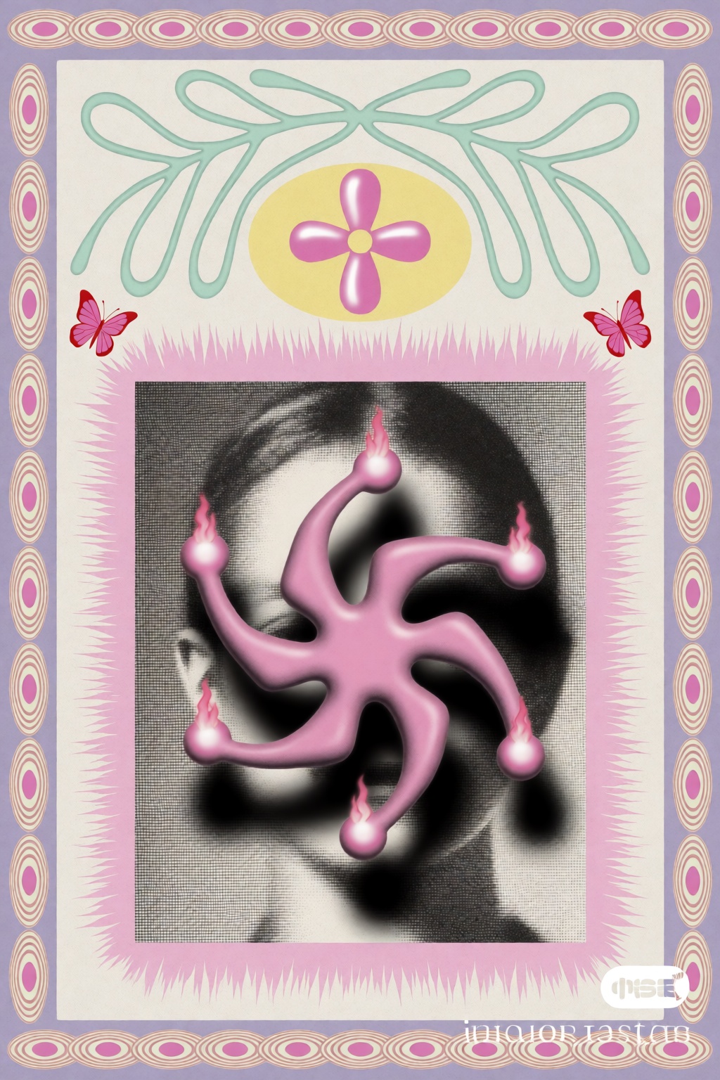gothkitschart,  A medium shot with a portrait orientation and centered perspective shows a digital mixed-media illustratio...
