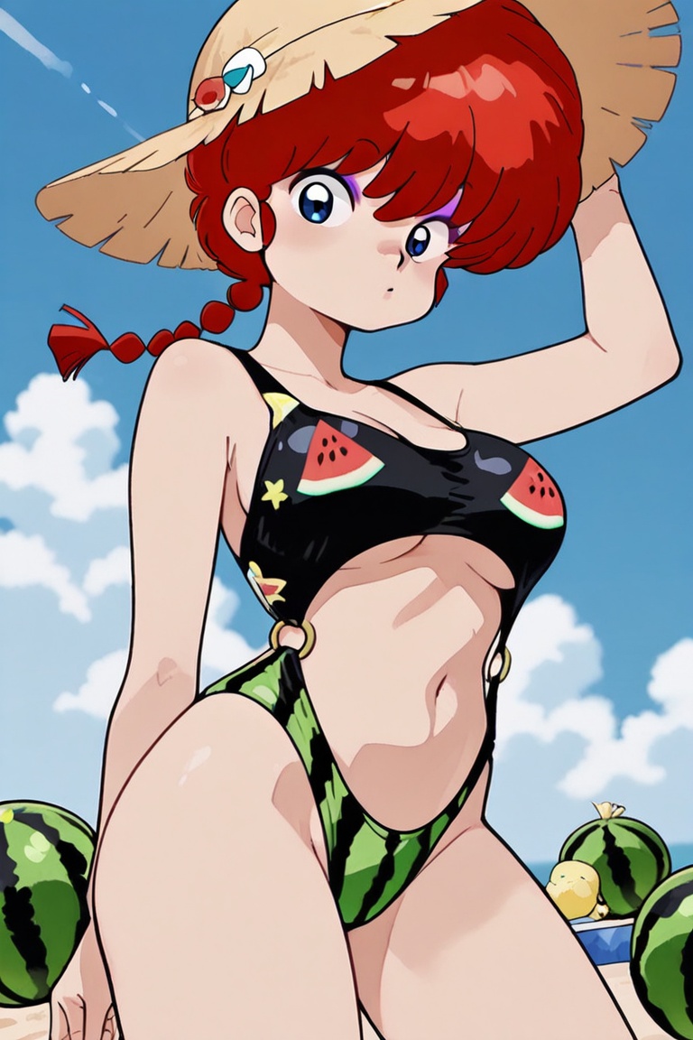 (Ring bikini,  connected bikini) High-cut watermelon-print panties,  Ranma-chan on Tensor.Art