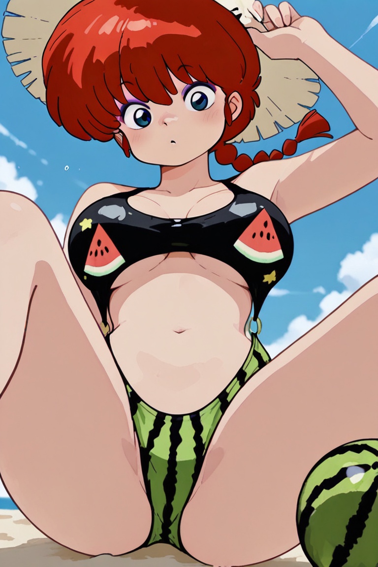(Ring bikini,  connected bikini) High-cut watermelon-print panties,  Ranma-chan on Tensor.Art