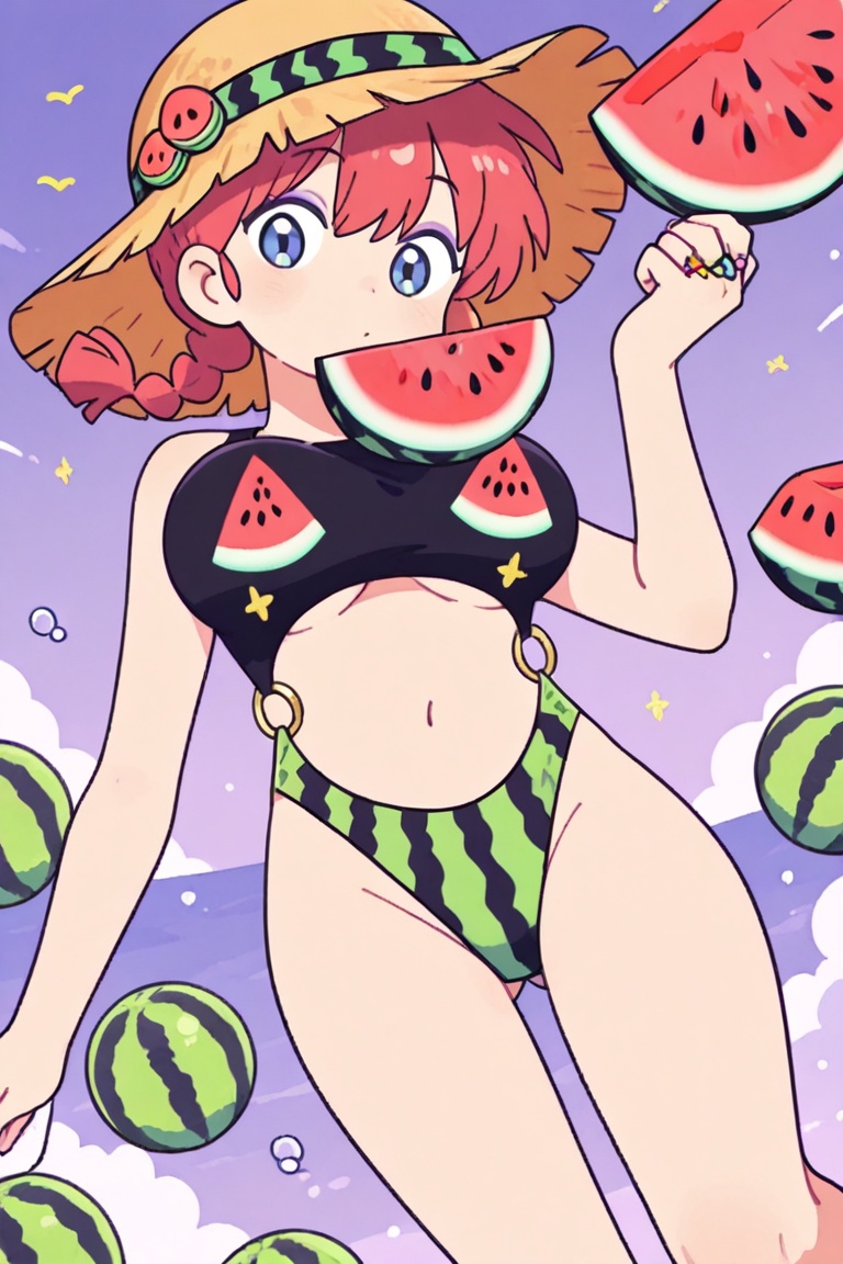 (Ring bikini,  connected bikini) High-cut watermelon-print panties on Tensor.Art