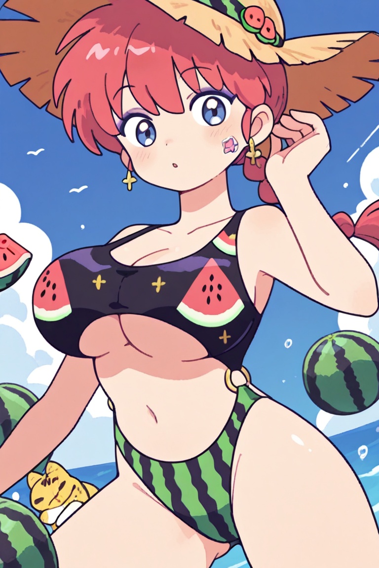 (Ring bikini,  connected bikini) High-cut watermelon-print panties on Tensor.Art