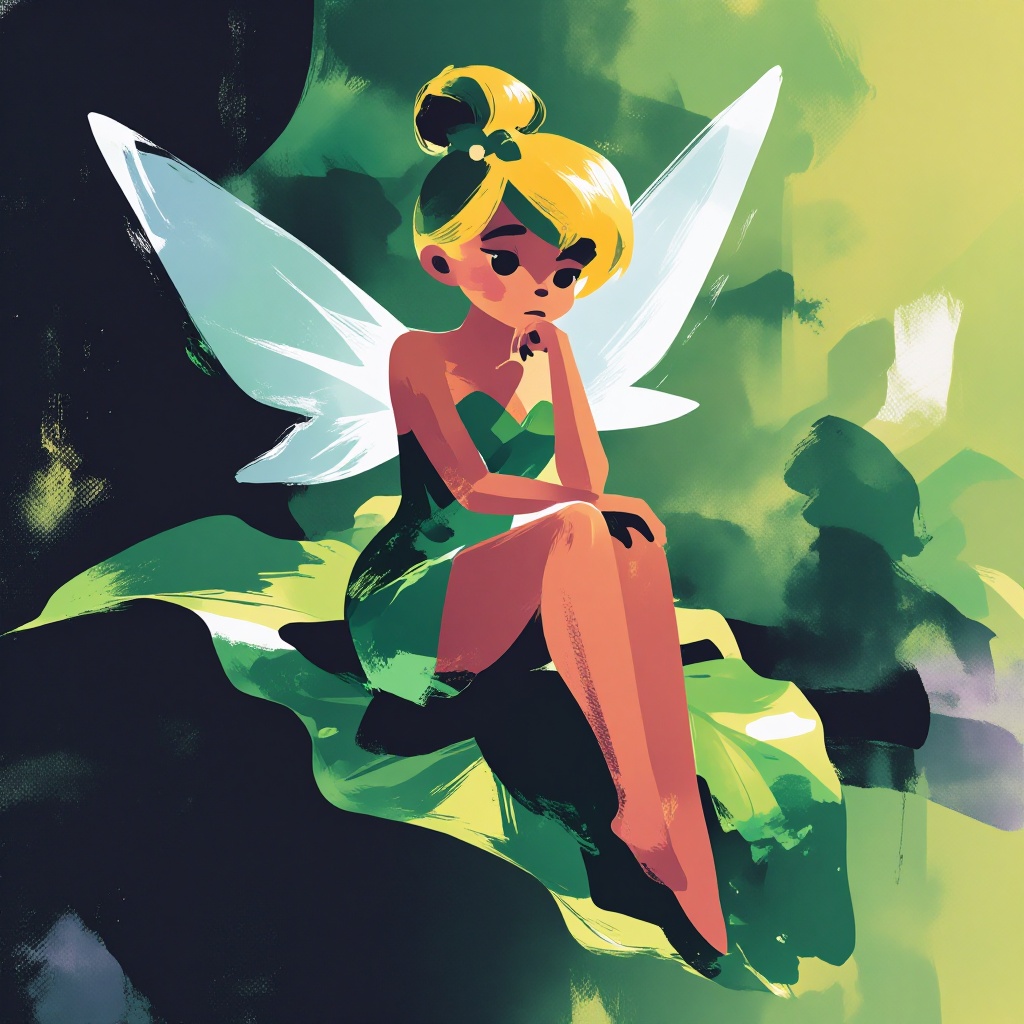 Tinkerbell,  sitting on the edge of a leaf,  pouting on Tensor.Art