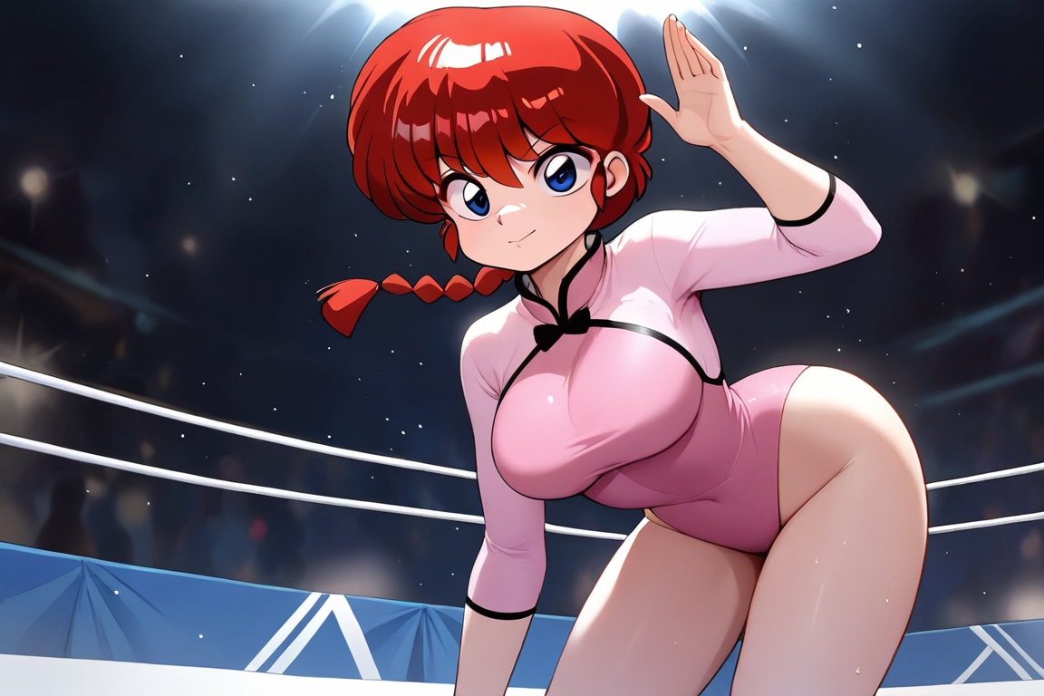 Ranma-chan,  blue eyes,  purple eyeshadow RED hair on Tensor.Art