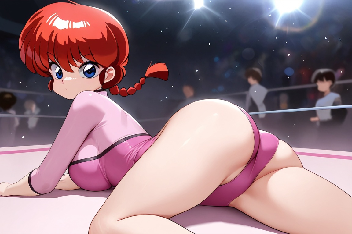 Ranma-chan,  blue eyes,  purple eyeshadow RED hair on Tensor.Art
