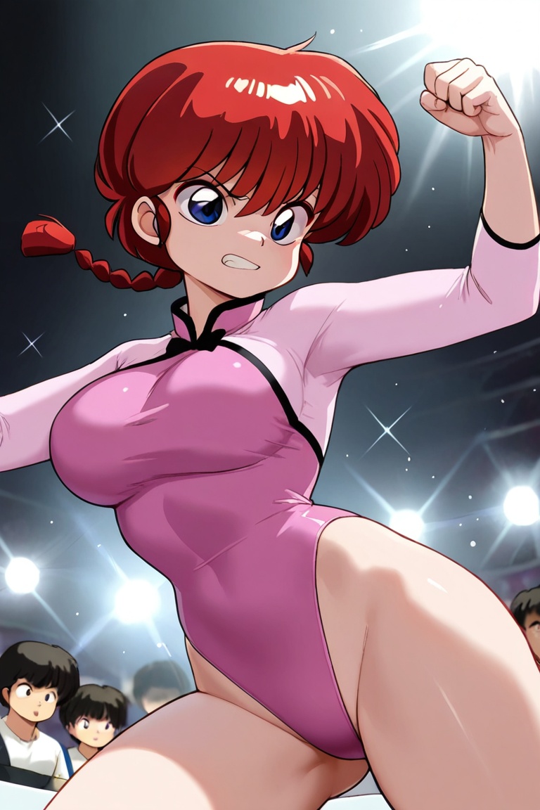 Ranma-chan,  blue eyes,  purple eyeshadow RED hair on Tensor.Art