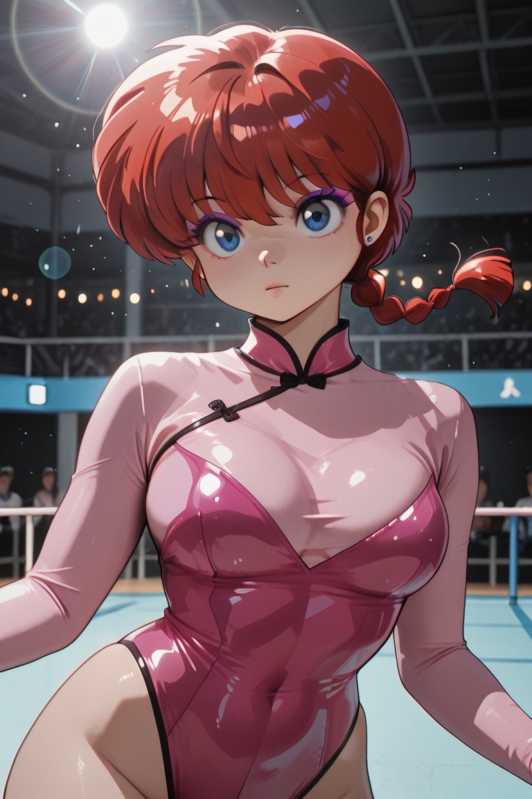 Ranma-chan,  blue eyes,  purple eyeshadow RED hair on Tensor.Art
