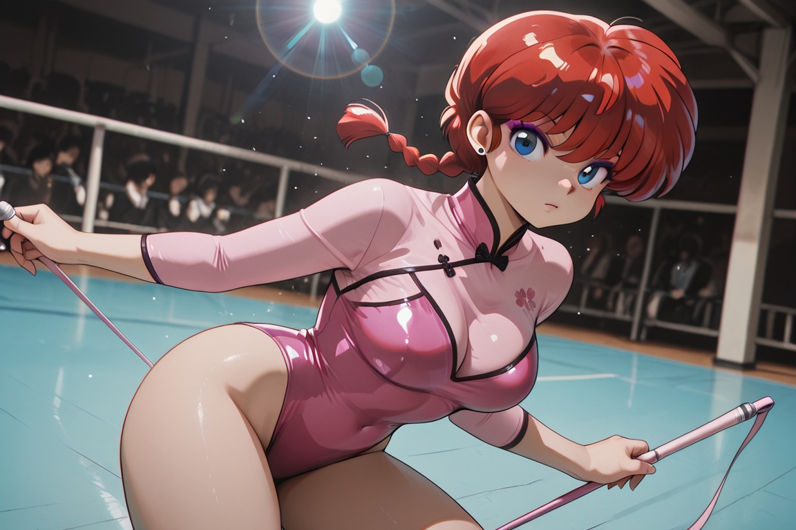 Ranma-chan,  blue eyes,  purple eyeshadow RED hair on Tensor.Art