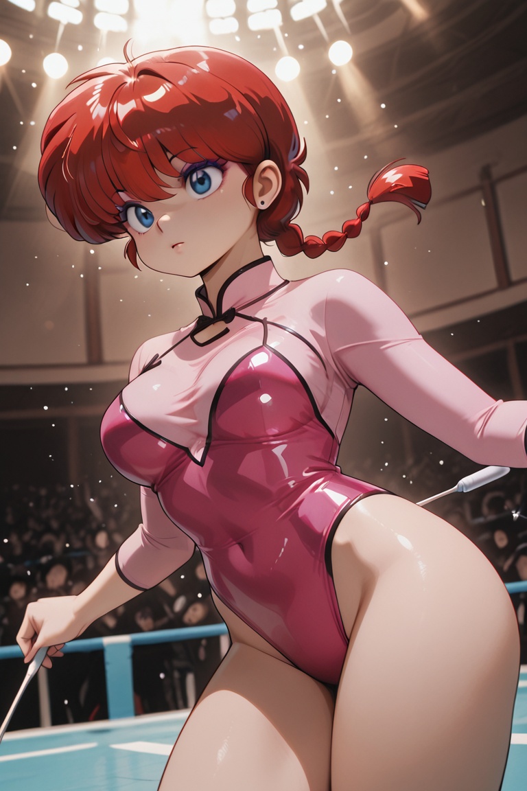 Ranma-chan,  blue eyes,  purple eyeshadow RED hair on Tensor.Art
