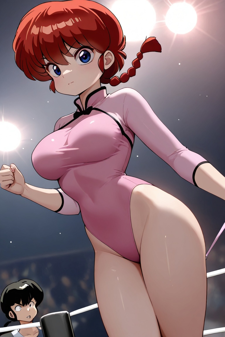 Ranma-chan,  blue eyes,  purple eyeshadow RED hair on Tensor.Art