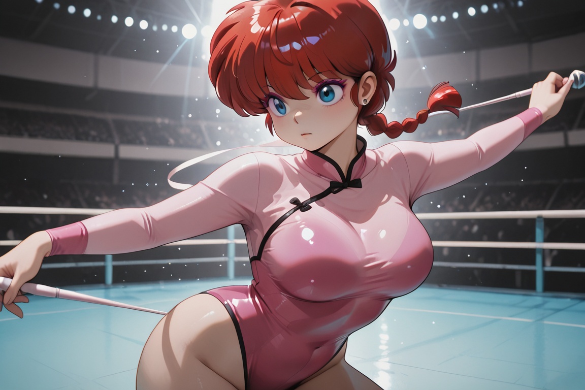 Ranma-chan,  blue eyes,  purple eyeshadow RED hair on Tensor.Art