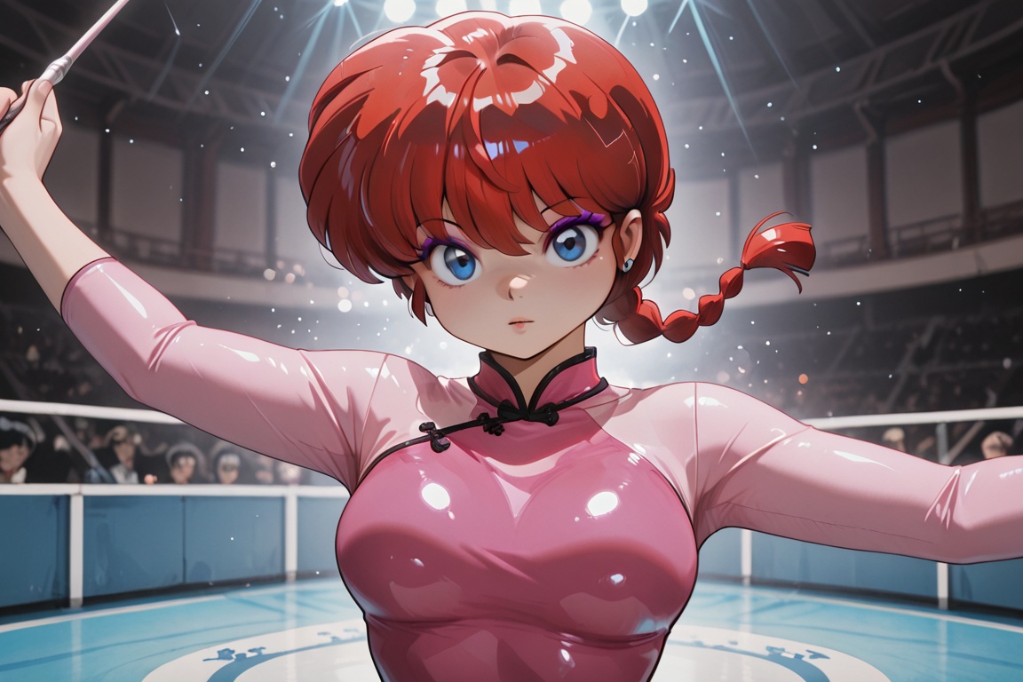 Ranma-chan,  blue eyes,  purple eyeshadow RED hair on Tensor.Art