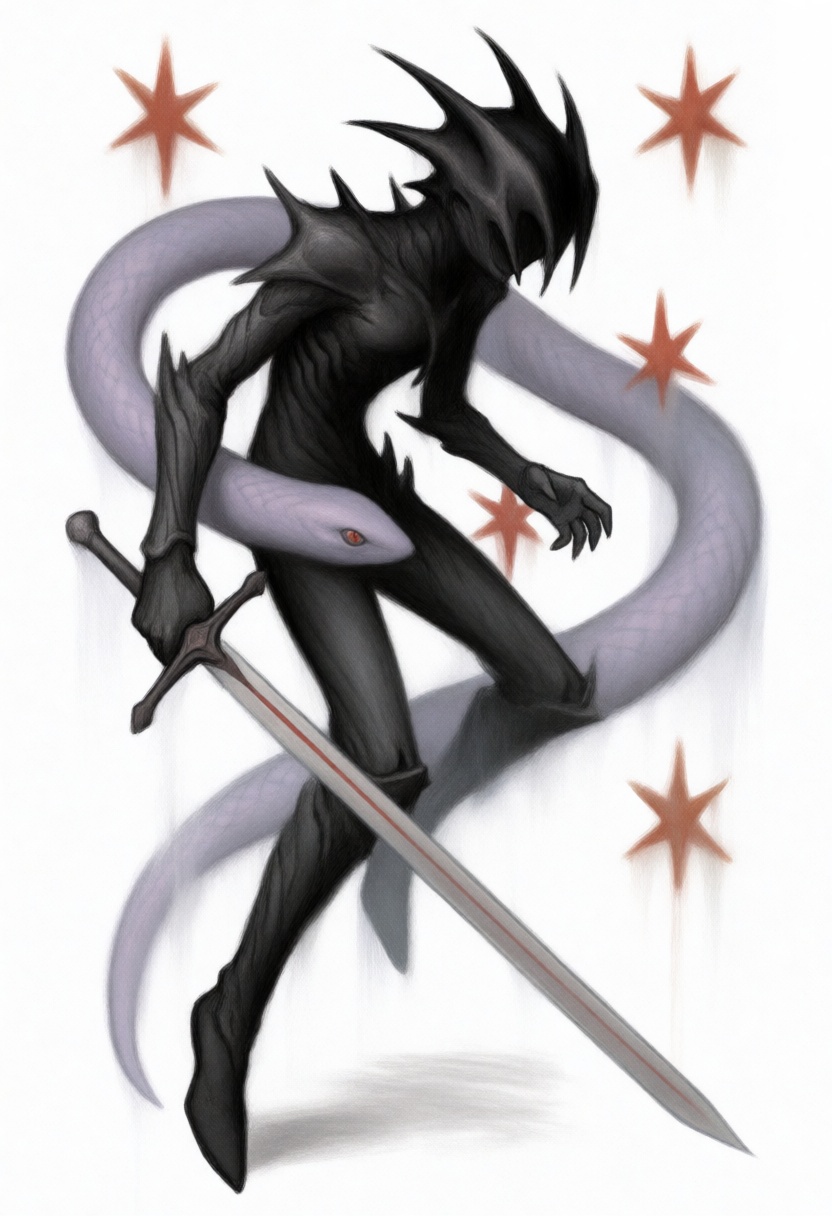 gothkitschart,  in a dynamic,  full-body low-angle perspective against a plain white background with ample negative space...