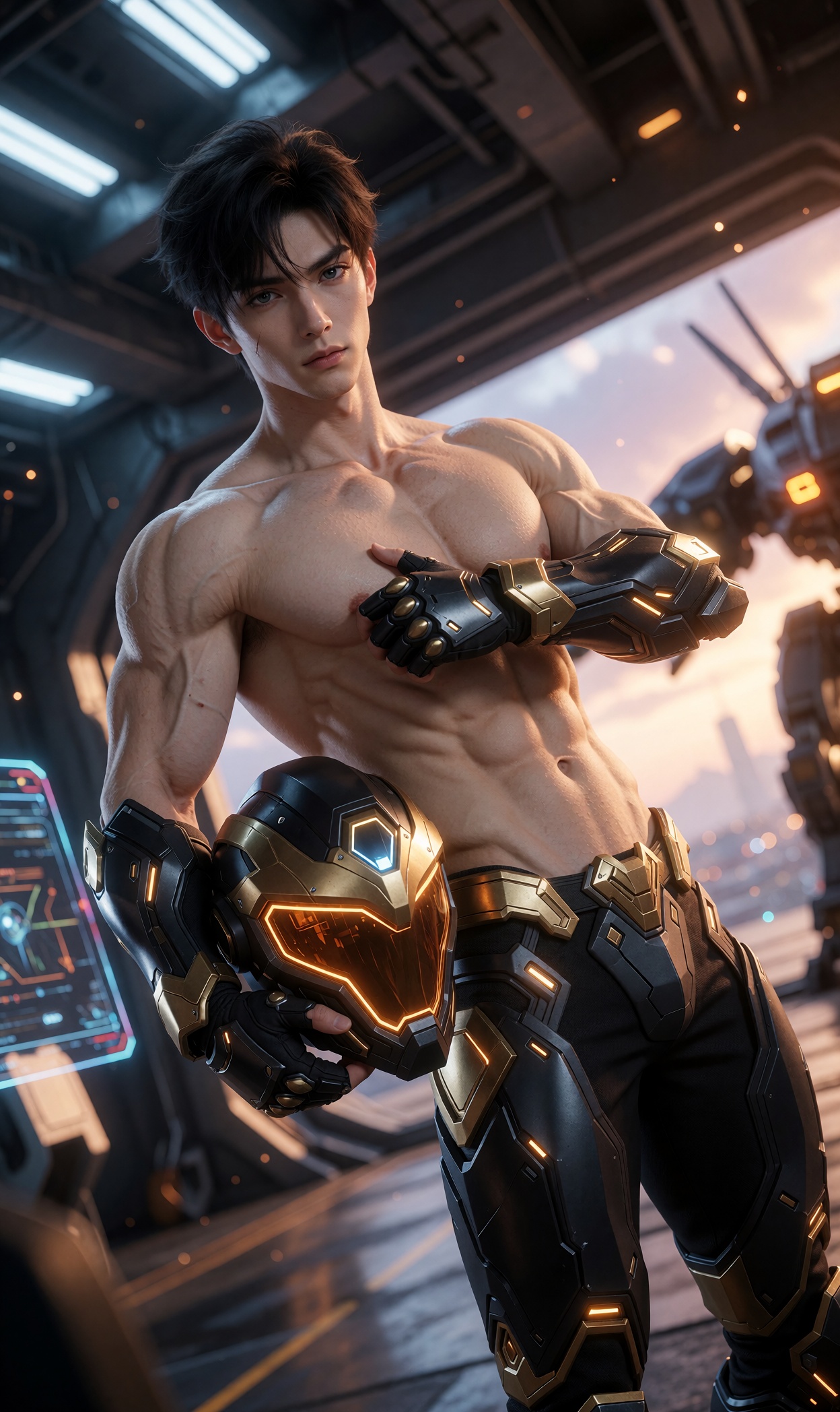(*****,  muscular body,  looking at the viewer) on Tensor.Art