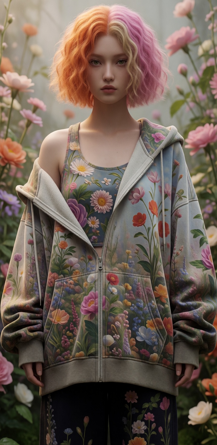(((wildStyle))),  Topless,  nude but 100% covered in tattoos and wearing only a magical oversized hoodie. Posed in a dynam...