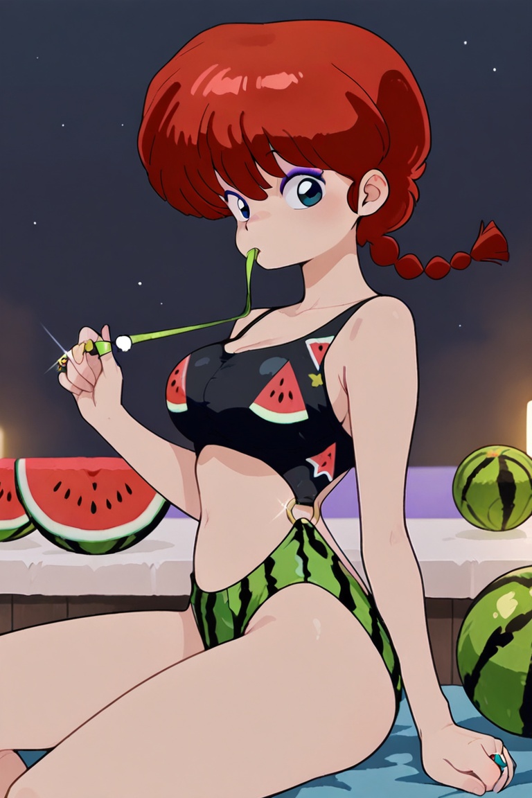 (Ring bikini,  connected bikini) High-cut watermelon-print panties,  Ranma-chan on Tensor.Art