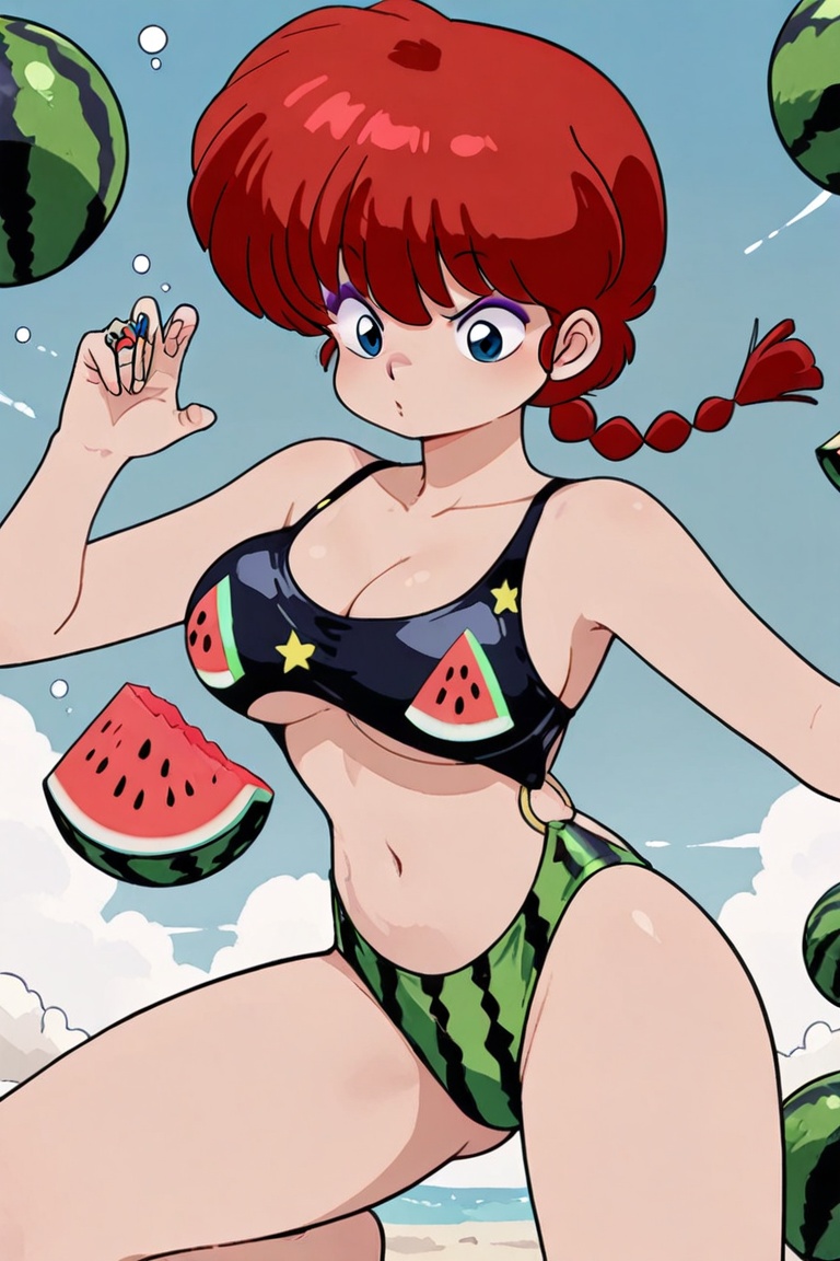 (Ring bikini,  connected bikini) High-cut watermelon-print panties,  Ranma-chan on Tensor.Art
