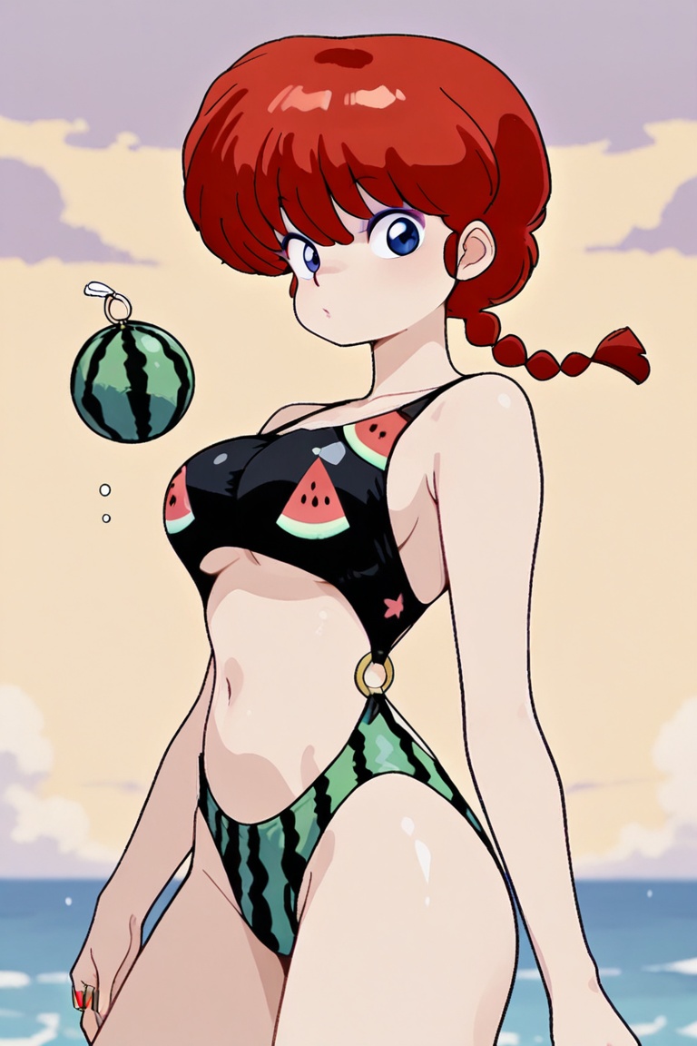 (Ring bikini,  connected bikini) High-cut watermelon-print panties,  Ranma-chan on Tensor.Art